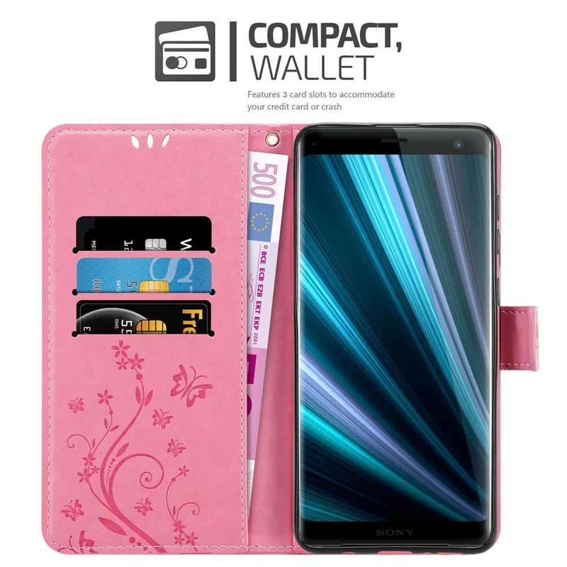 Cadorabo Hülle kompatibel mit Sony Xperia XZ3 Schutzhülle im Blumen Design mit Magnetverschluss, Standfunktion und Kartenfächern
