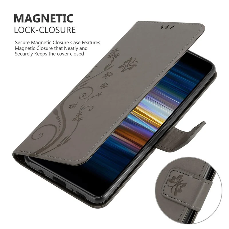 Cadorabo Hülle kompatibel mit Sony Xperia L3 Schutzhülle im Blumen Design mit Magnetverschluss, Standfunktion und Kartenfächern