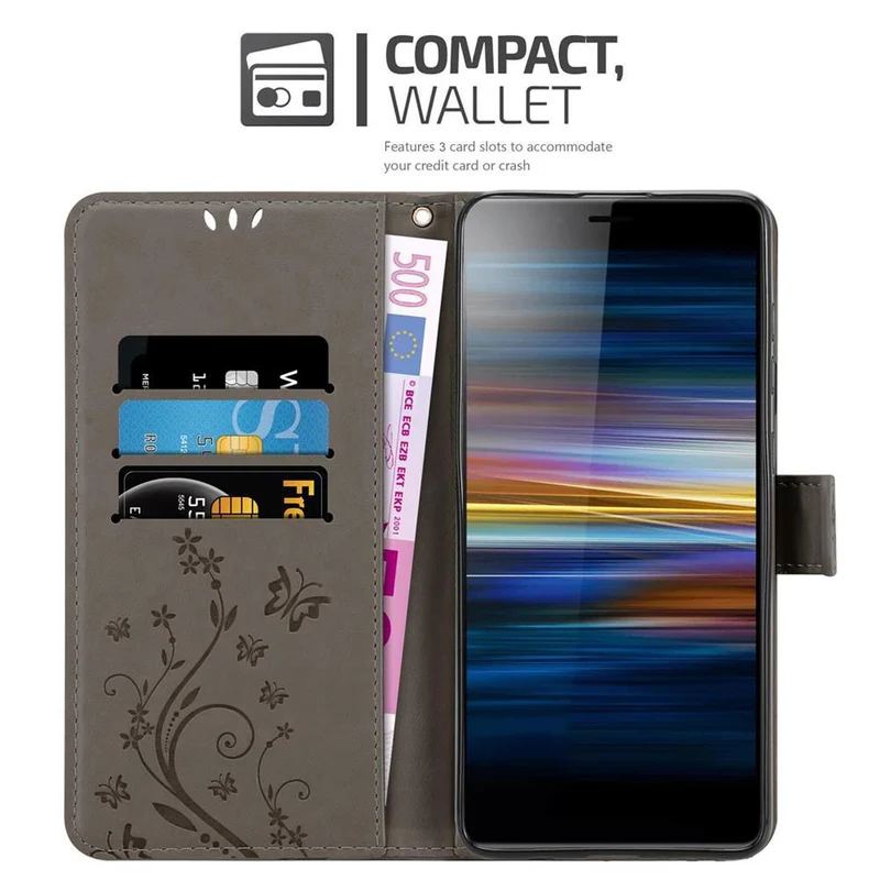 Cadorabo Hülle kompatibel mit Sony Xperia L3 Schutzhülle im Blumen Design mit Magnetverschluss, Standfunktion und Kartenfächern