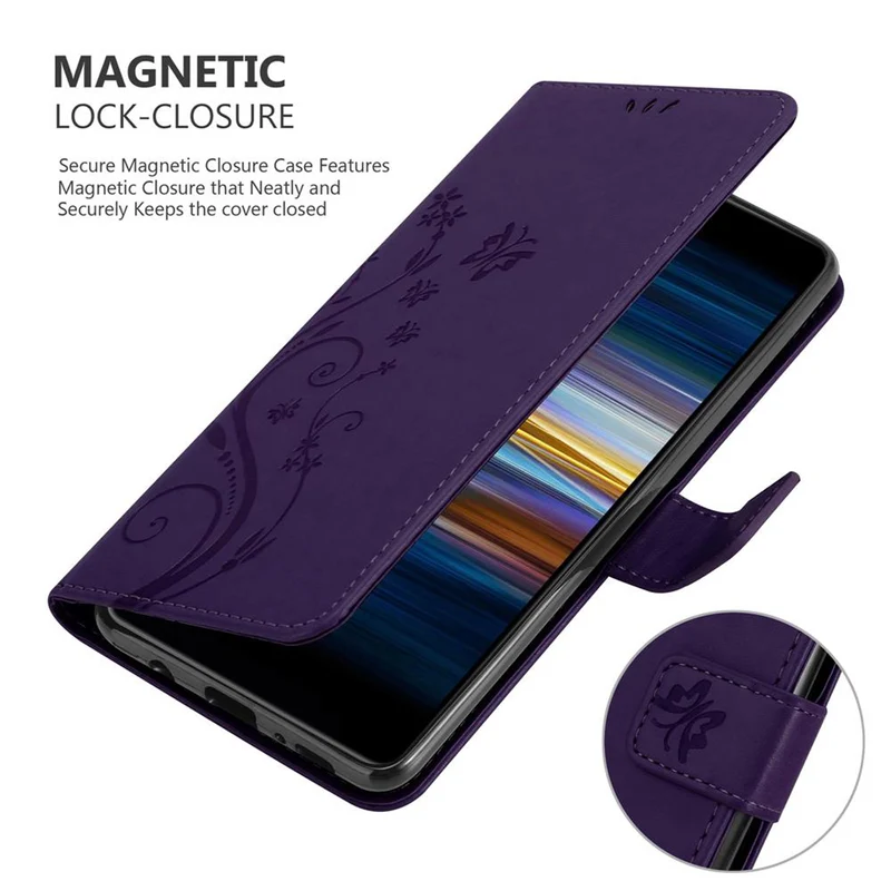 Cadorabo Hülle kompatibel mit Sony Xperia L3 Schutzhülle im Blumen Design mit Magnetverschluss, Standfunktion und Kartenfächern