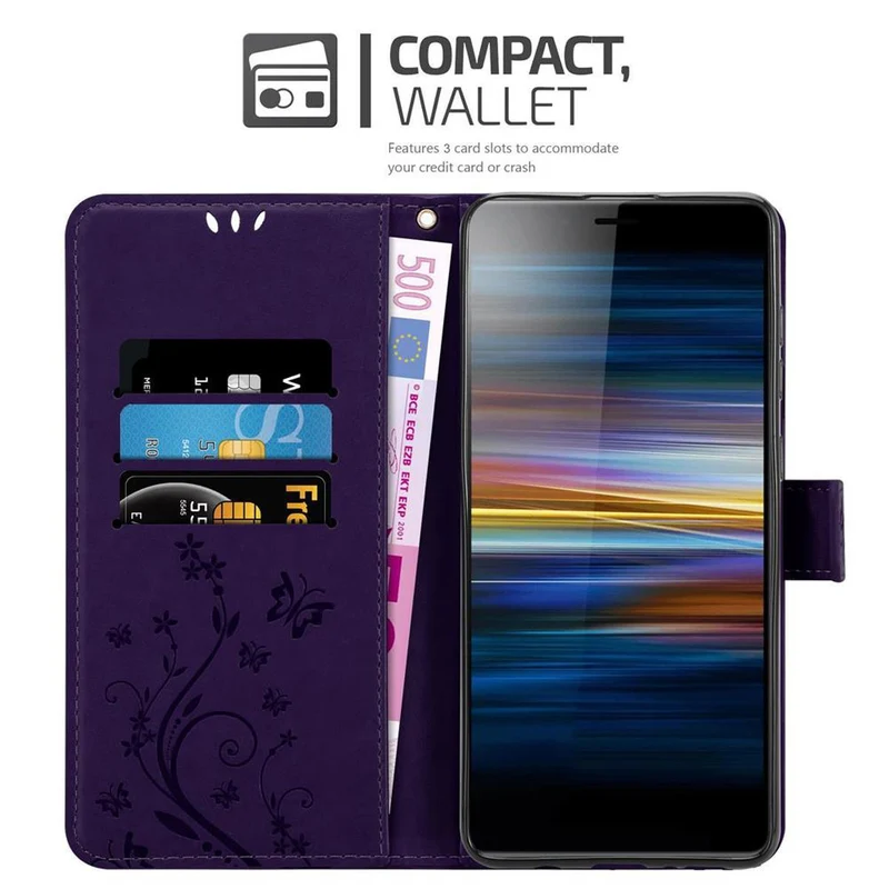 Cadorabo Hülle kompatibel mit Sony Xperia L3 Schutzhülle im Blumen Design mit Magnetverschluss, Standfunktion und Kartenfächern