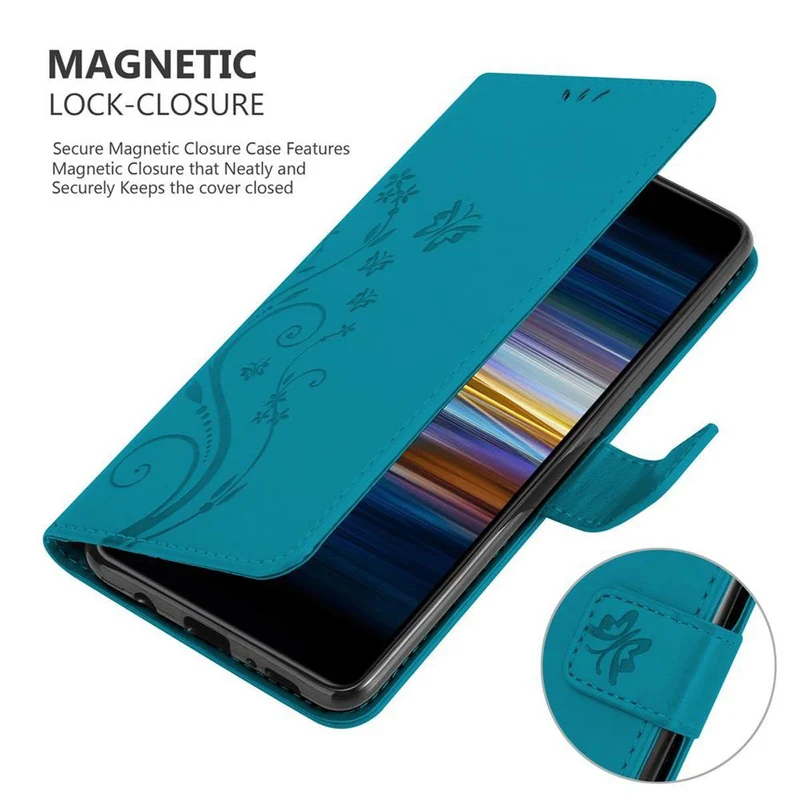Cadorabo Hülle kompatibel mit Sony Xperia L3 Schutzhülle im Blumen Design mit Magnetverschluss, Standfunktion und Kartenfächern