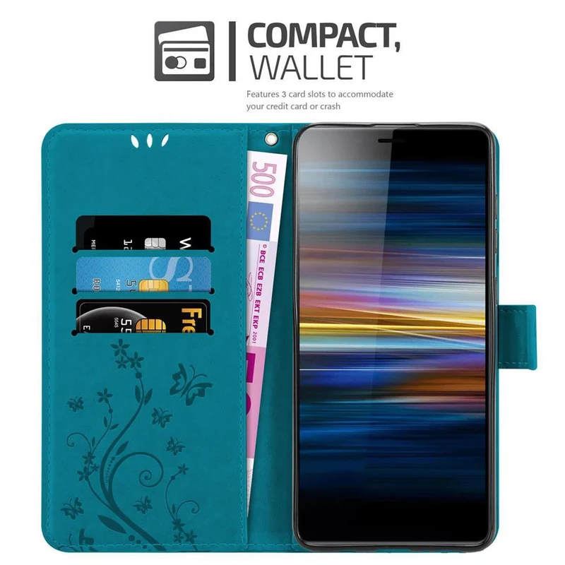 Cadorabo Hülle kompatibel mit Sony Xperia L3 Schutzhülle im Blumen Design mit Magnetverschluss, Standfunktion und Kartenfächern