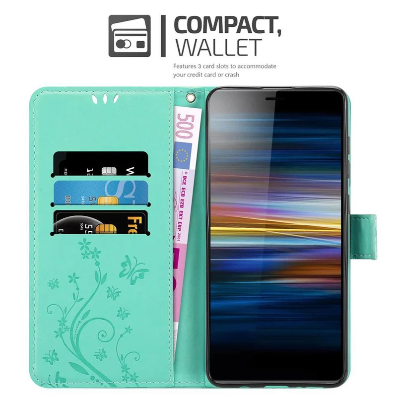 Cadorabo Hülle kompatibel mit Sony Xperia L3 Schutzhülle im Blumen Design mit Magnetverschluss, Standfunktion und Kartenfächern