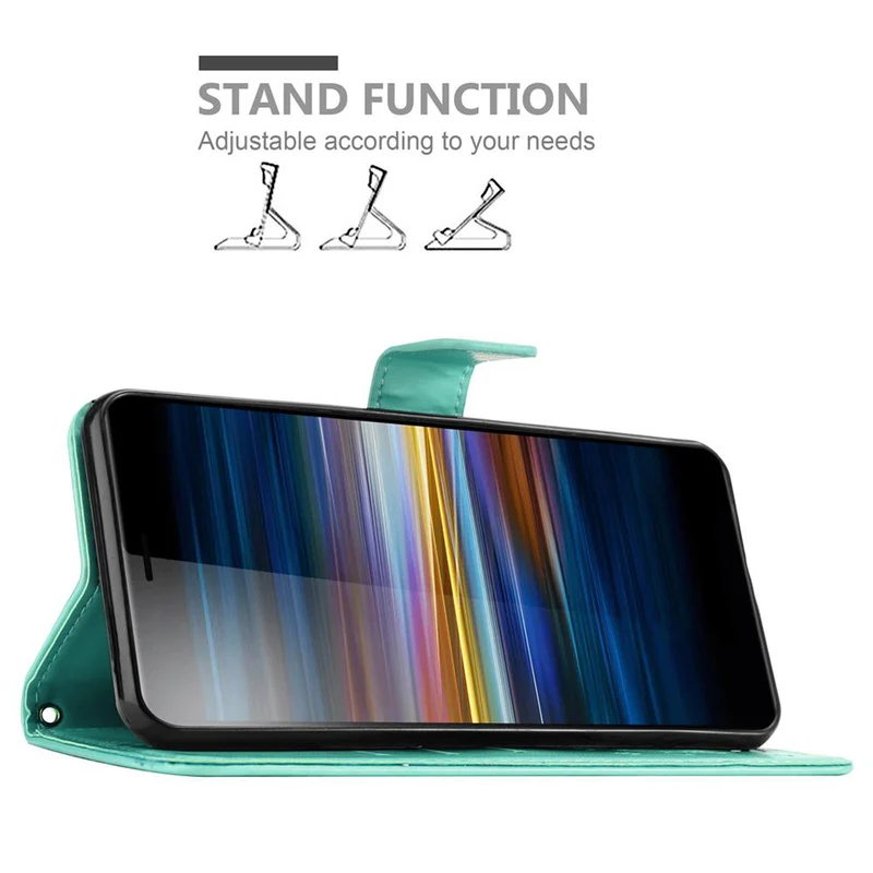 Cadorabo Hülle kompatibel mit Sony Xperia L3 Schutzhülle im Blumen Design mit Magnetverschluss, Standfunktion und Kartenfächern