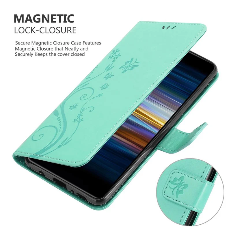 Cadorabo Hülle kompatibel mit Sony Xperia L3 Schutzhülle im Blumen Design mit Magnetverschluss, Standfunktion und Kartenfächern