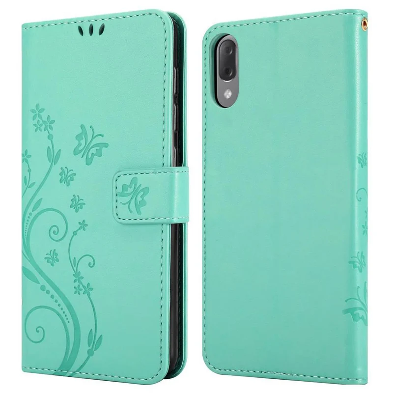 Cadorabo Hülle kompatibel mit Sony Xperia L3 Schutzhülle im Blumen Design mit Magnetverschluss, Standfunktion und Kartenfächern
