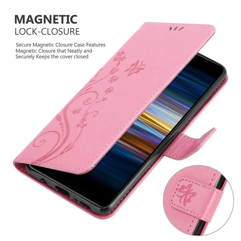 Cadorabo Hülle kompatibel mit Sony Xperia L3 Schutzhülle im Blumen Design mit Magnetverschluss, Standfunktion und Kartenfächern