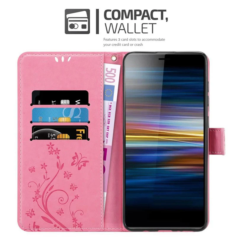 Cadorabo Hülle kompatibel mit Sony Xperia L3 Schutzhülle im Blumen Design mit Magnetverschluss, Standfunktion und Kartenfächern