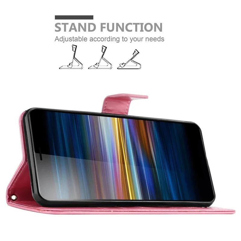 Cadorabo Hülle kompatibel mit Sony Xperia L3 Schutzhülle im Blumen Design mit Magnetverschluss, Standfunktion und Kartenfächern