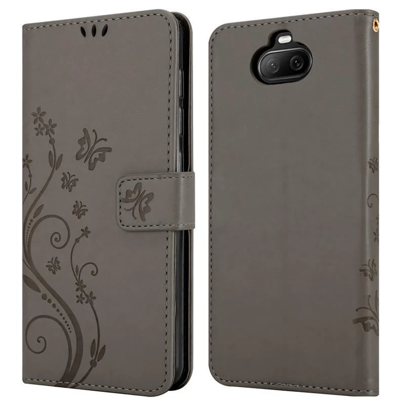 Cadorabo Hülle kompatibel mit Sony Xperia 8 Schutzhülle im Blumen Design mit Magnetverschluss, Standfunktion und Kartenfächern