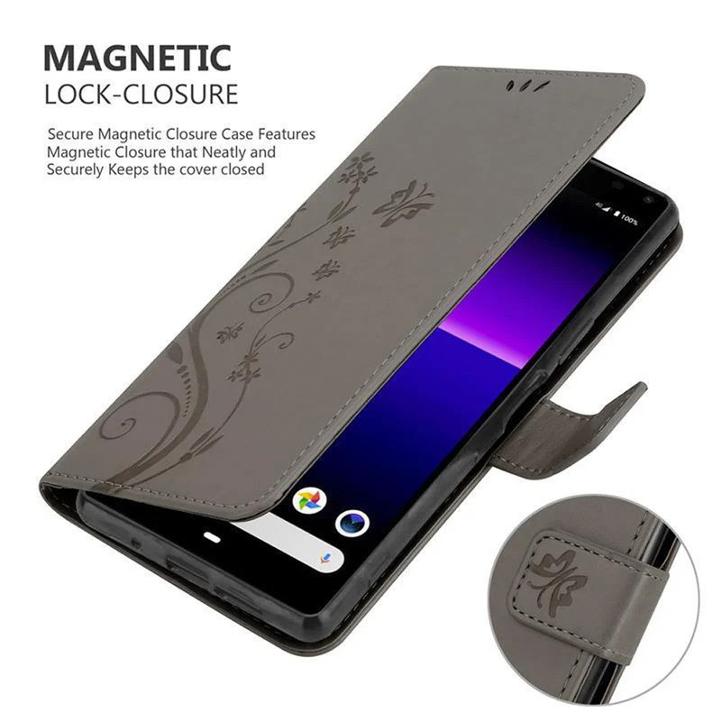 Cadorabo Hülle kompatibel mit Sony Xperia 8 Schutzhülle im Blumen Design mit Magnetverschluss, Standfunktion und Kartenfächern