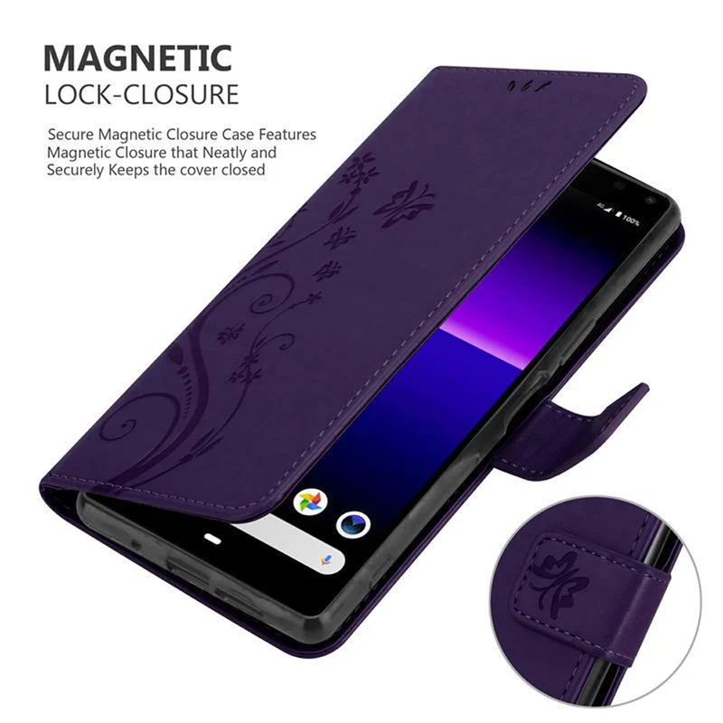 Cadorabo Hülle kompatibel mit Sony Xperia 8 Schutzhülle im Blumen Design mit Magnetverschluss, Standfunktion und Kartenfächern