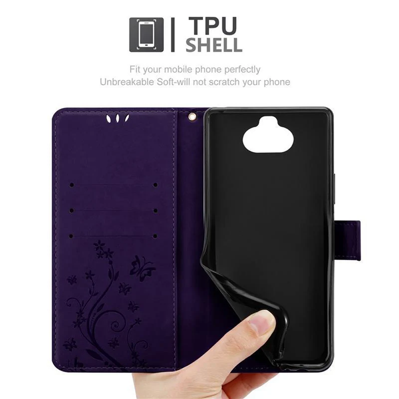 Cadorabo Hülle kompatibel mit Sony Xperia 8 Schutzhülle im Blumen Design mit Magnetverschluss, Standfunktion und Kartenfächern
