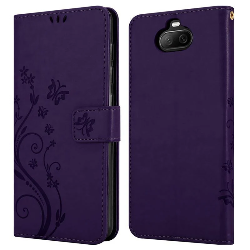 Cadorabo Hülle kompatibel mit Sony Xperia 8 Schutzhülle im Blumen Design mit Magnetverschluss, Standfunktion und Kartenfächern