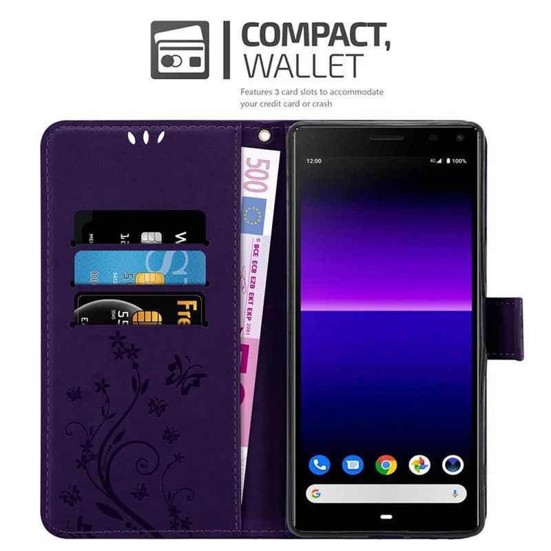 Cadorabo Hülle kompatibel mit Sony Xperia 8 Schutzhülle im Blumen Design mit Magnetverschluss, Standfunktion und Kartenfächern