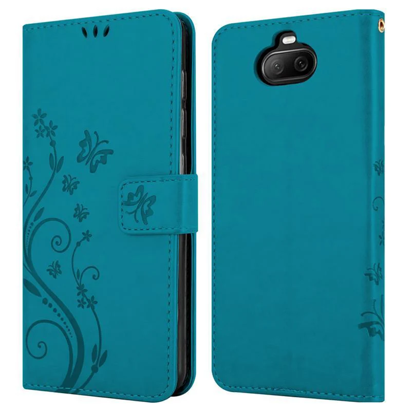 Cadorabo Hülle kompatibel mit Sony Xperia 8 Schutzhülle im Blumen Design mit Magnetverschluss, Standfunktion und Kartenfächern