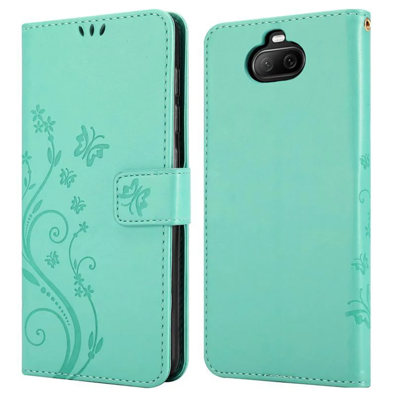 Cadorabo Hülle kompatibel mit Sony Xperia 8 Schutzhülle im Blumen Design mit Magnetverschluss, Standfunktion und Kartenfächern