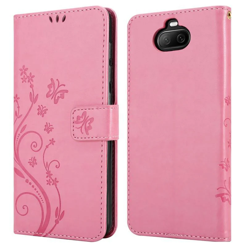 Cadorabo Hülle kompatibel mit Sony Xperia 8 Schutzhülle im Blumen Design mit Magnetverschluss, Standfunktion und Kartenfächern