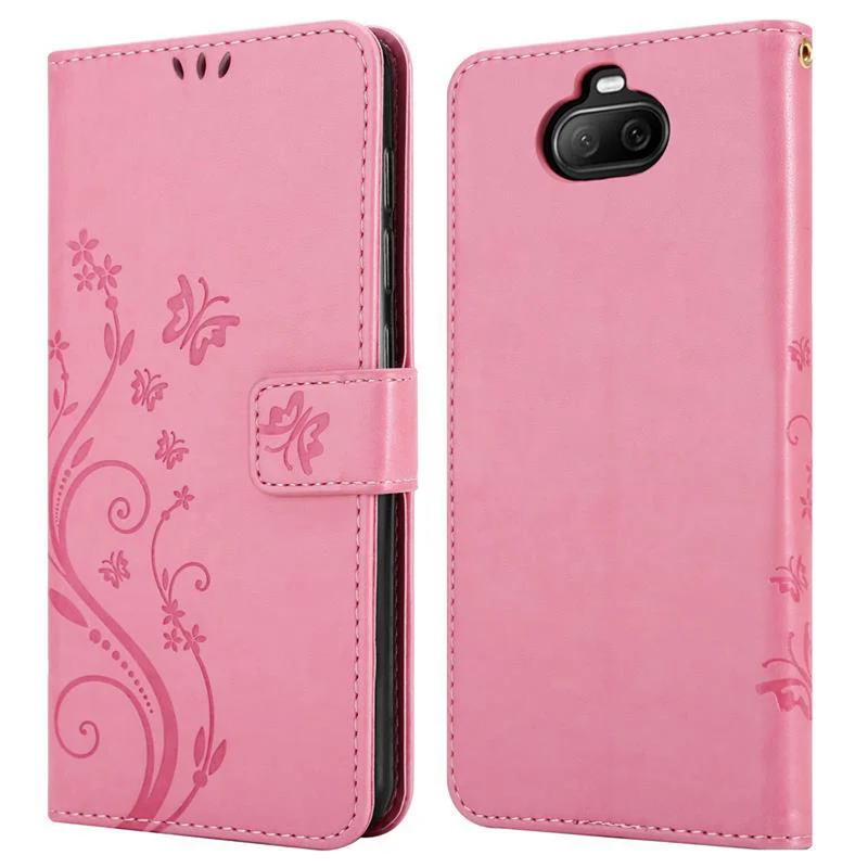 Cadorabo Hülle kompatibel mit Sony Xperia 8 Schutzhülle im Blumen Design mit Magnetverschluss, Standfunktion und Kartenfächern