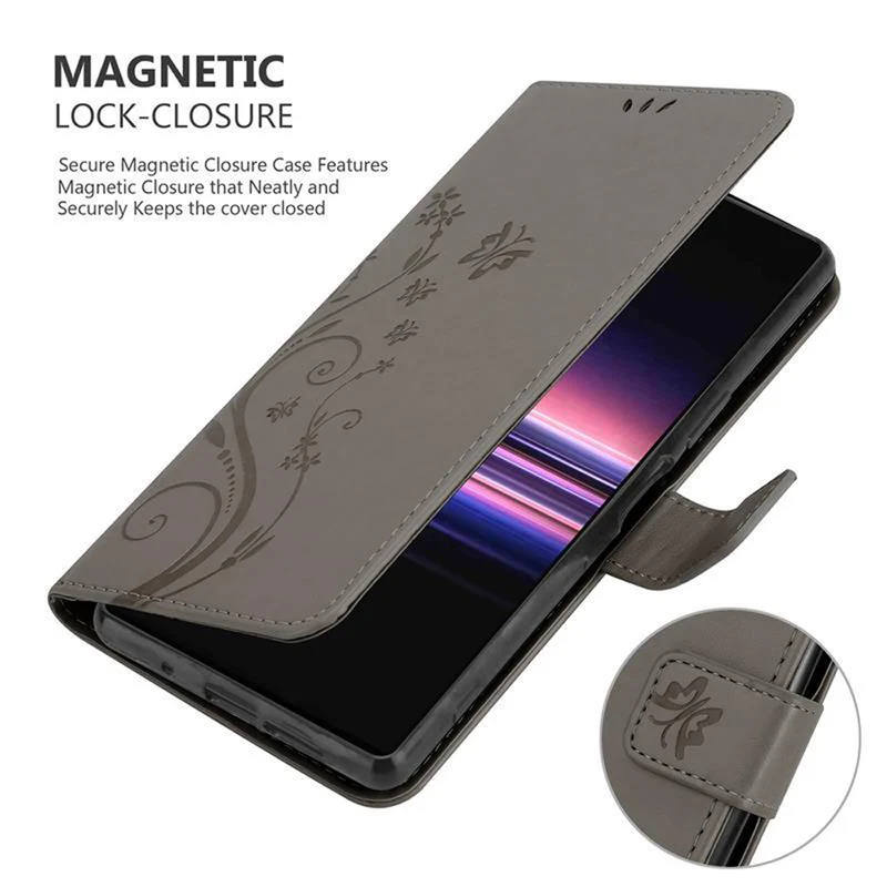 Cadorabo Hülle kompatibel mit Sony Xperia 5 Schutzhülle im Blumen Design mit Magnetverschluss, Standfunktion und Kartenfächern