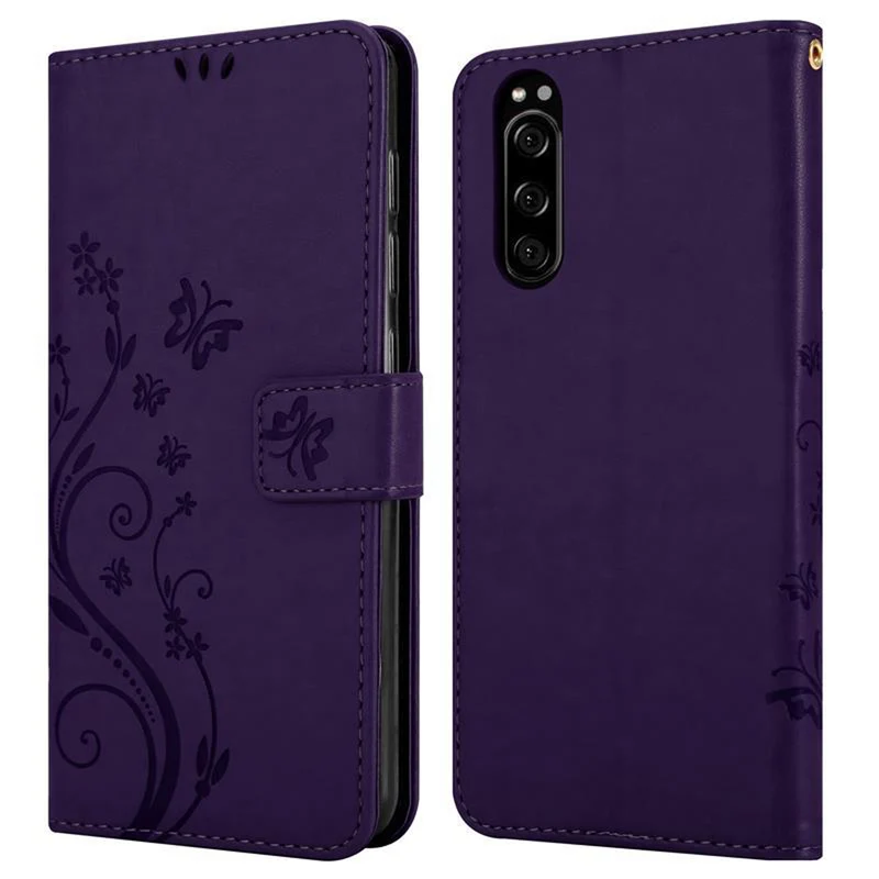 Cadorabo Hülle kompatibel mit Sony Xperia 5 Schutzhülle im Blumen Design mit Magnetverschluss, Standfunktion und Kartenfächern