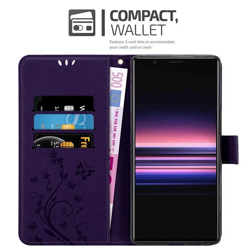 Cadorabo Hülle kompatibel mit Sony Xperia 5 Schutzhülle im Blumen Design mit Magnetverschluss, Standfunktion und Kartenfächern