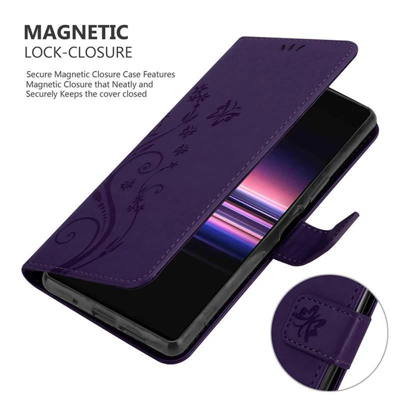 Cadorabo Hülle kompatibel mit Sony Xperia 5 Schutzhülle im Blumen Design mit Magnetverschluss, Standfunktion und Kartenfächern