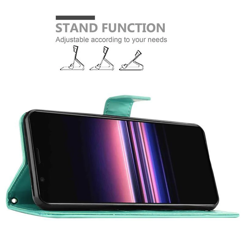 Cadorabo Hülle kompatibel mit Sony Xperia 5 Schutzhülle im Blumen Design mit Magnetverschluss, Standfunktion und Kartenfächern