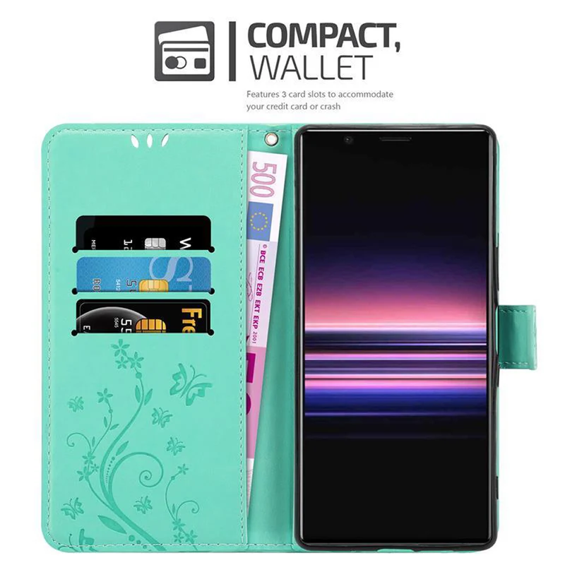 Cadorabo Hülle kompatibel mit Sony Xperia 5 Schutzhülle im Blumen Design mit Magnetverschluss, Standfunktion und Kartenfächern