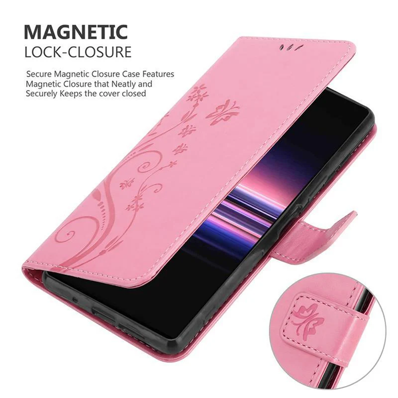 Cadorabo Hülle kompatibel mit Sony Xperia 5 Schutzhülle im Blumen Design mit Magnetverschluss, Standfunktion und Kartenfächern