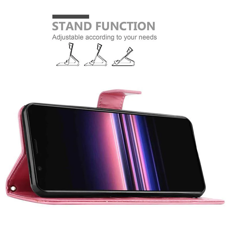 Cadorabo Hülle kompatibel mit Sony Xperia 5 Schutzhülle im Blumen Design mit Magnetverschluss, Standfunktion und Kartenfächern