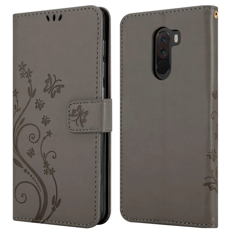 Cadorabo Hülle kompatibel mit Xiaomi Pocophone F1 Schutzhülle im Blumen Design mit Magnetverschluss, Standfunktion und Kartenfächern