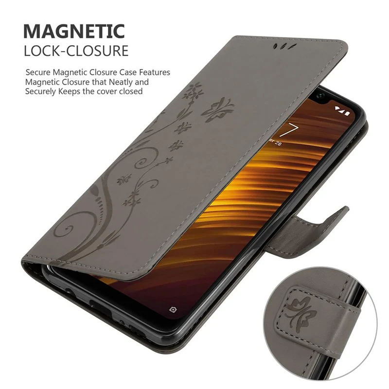 Cadorabo Hülle kompatibel mit Xiaomi Pocophone F1 Schutzhülle im Blumen Design mit Magnetverschluss, Standfunktion und Kartenfächern