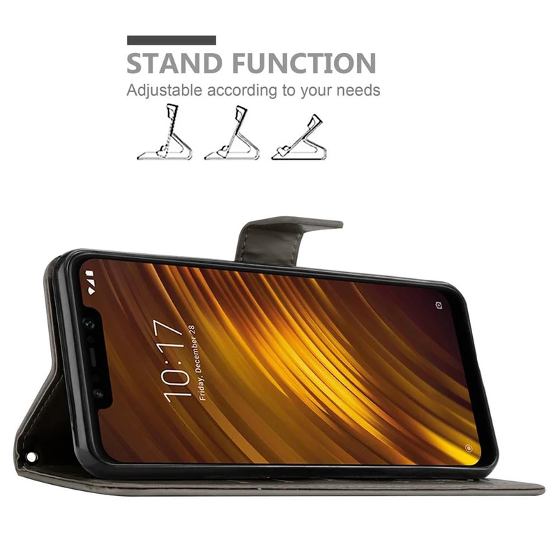 Cadorabo Hülle kompatibel mit Xiaomi Pocophone F1 Schutzhülle im Blumen Design mit Magnetverschluss, Standfunktion und Kartenfächern