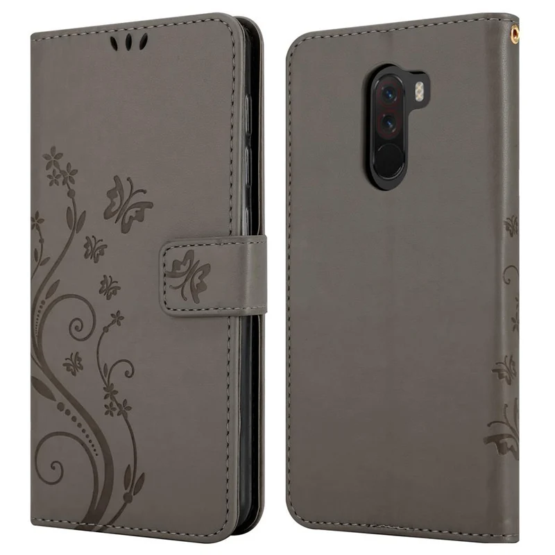 Cadorabo Hülle kompatibel mit Xiaomi Pocophone F1 Schutzhülle im Blumen Design mit Magnetverschluss, Standfunktion und Kartenfächern