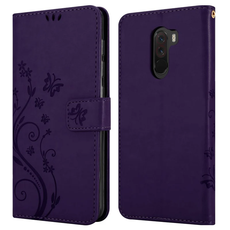 Cadorabo Hülle kompatibel mit Xiaomi Pocophone F1 Schutzhülle im Blumen Design mit Magnetverschluss, Standfunktion und Kartenfächern