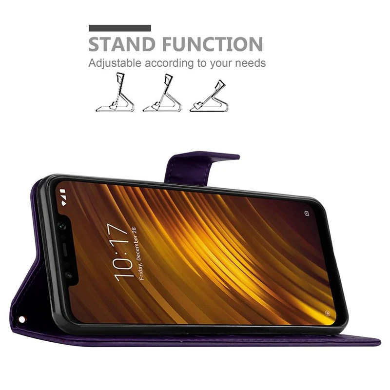 Cadorabo Hülle kompatibel mit Xiaomi Pocophone F1 Schutzhülle im Blumen Design mit Magnetverschluss, Standfunktion und Kartenfächern
