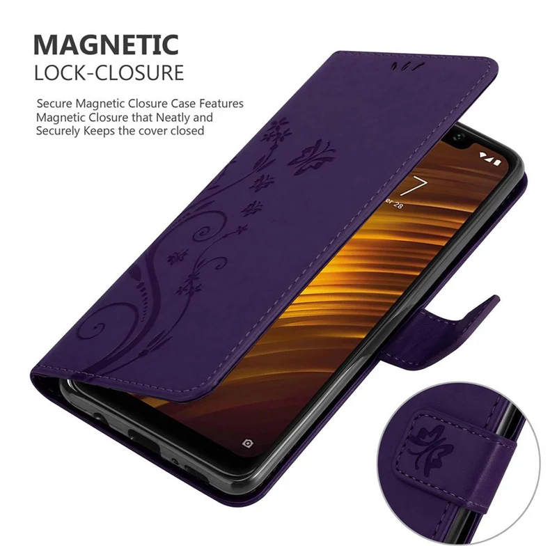 Cadorabo Hülle kompatibel mit Xiaomi Pocophone F1 Schutzhülle im Blumen Design mit Magnetverschluss, Standfunktion und Kartenfächern