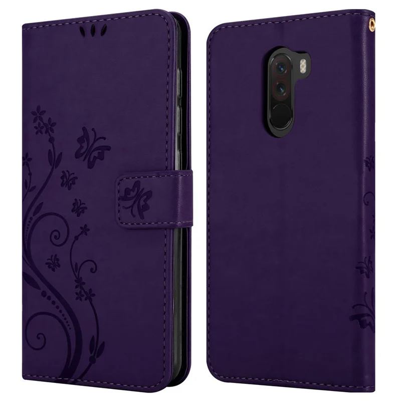 Cadorabo Hülle kompatibel mit Xiaomi Pocophone F1 Schutzhülle im Blumen Design mit Magnetverschluss, Standfunktion und Kartenfächern
