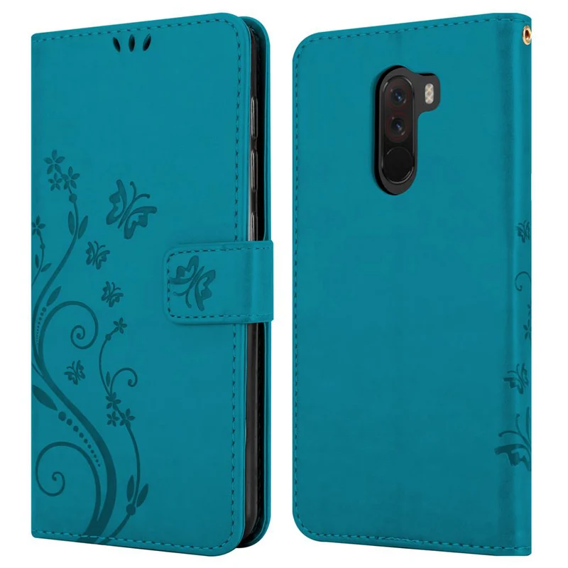 Cadorabo Hülle kompatibel mit Xiaomi Pocophone F1 Schutzhülle im Blumen Design mit Magnetverschluss, Standfunktion und Kartenfächern