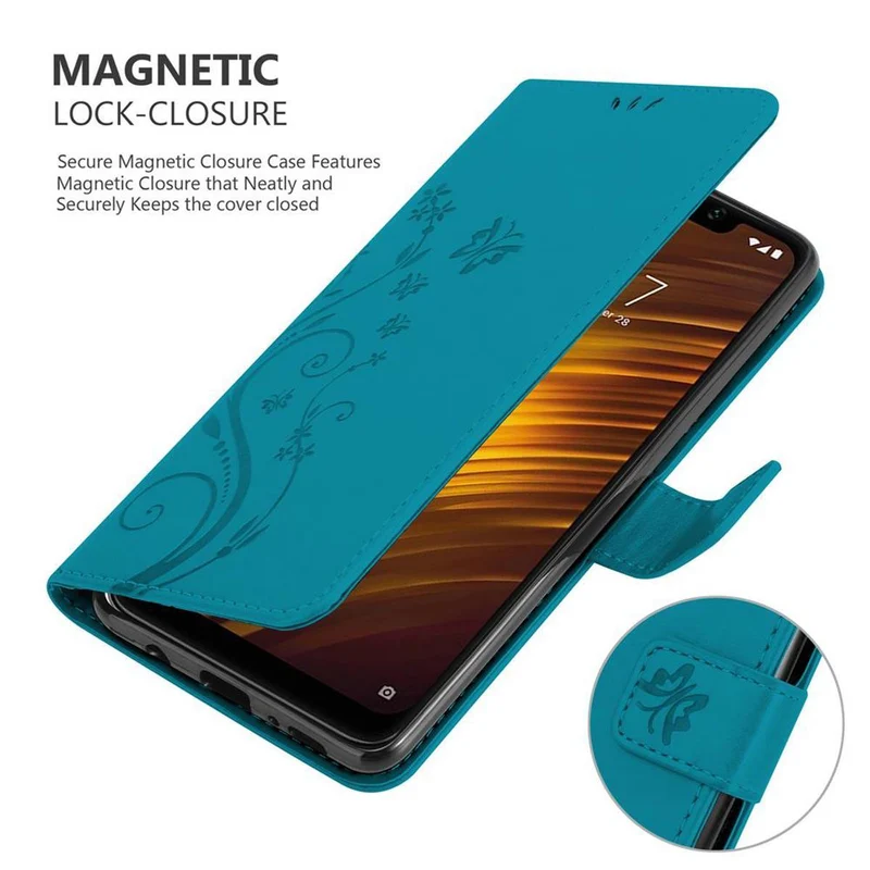 Cadorabo Hülle kompatibel mit Xiaomi Pocophone F1 Schutzhülle im Blumen Design mit Magnetverschluss, Standfunktion und Kartenfächern