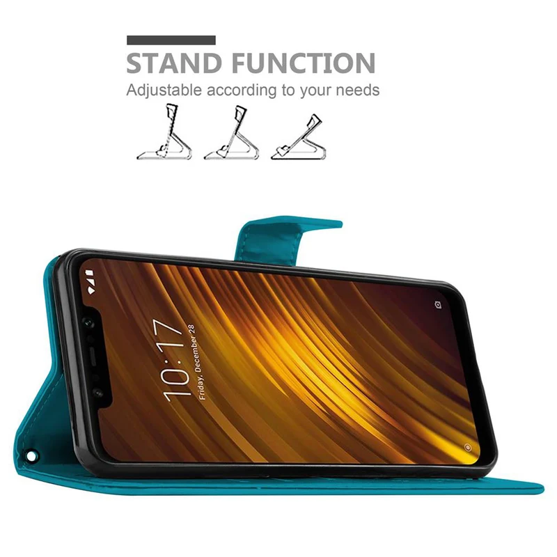 Cadorabo Hülle kompatibel mit Xiaomi Pocophone F1 Schutzhülle im Blumen Design mit Magnetverschluss, Standfunktion und Kartenfächern