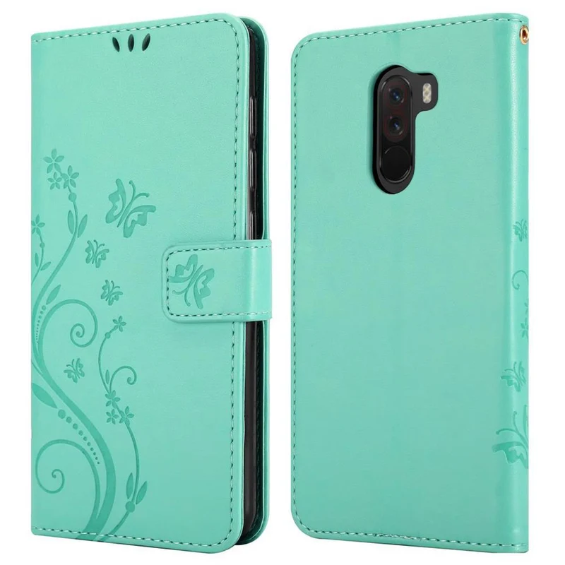 Cadorabo Hülle kompatibel mit Xiaomi Pocophone F1 Schutzhülle im Blumen Design mit Magnetverschluss, Standfunktion und Kartenfächern