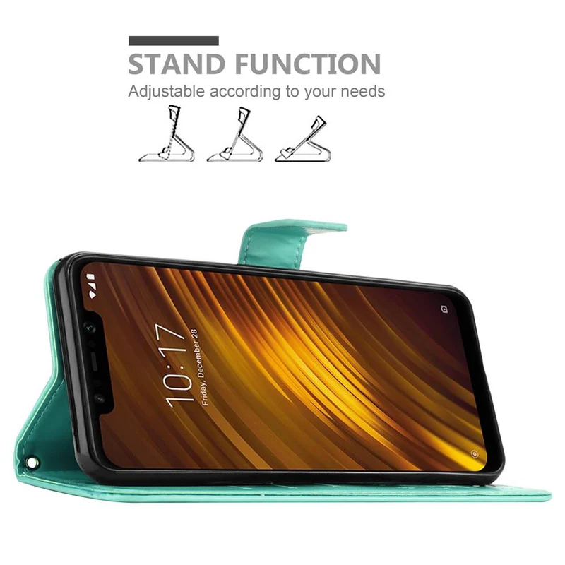 Cadorabo Hülle kompatibel mit Xiaomi Pocophone F1 Schutzhülle im Blumen Design mit Magnetverschluss, Standfunktion und Kartenfächern