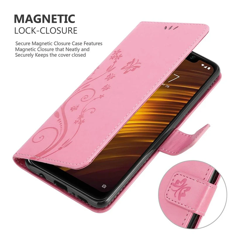 Cadorabo Hülle kompatibel mit Xiaomi Pocophone F1 Schutzhülle im Blumen Design mit Magnetverschluss, Standfunktion und Kartenfächern