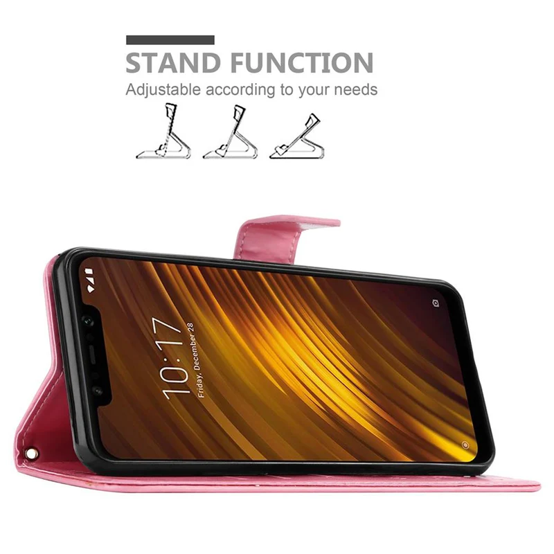 Cadorabo Hülle kompatibel mit Xiaomi Pocophone F1 Schutzhülle im Blumen Design mit Magnetverschluss, Standfunktion und Kartenfächern
