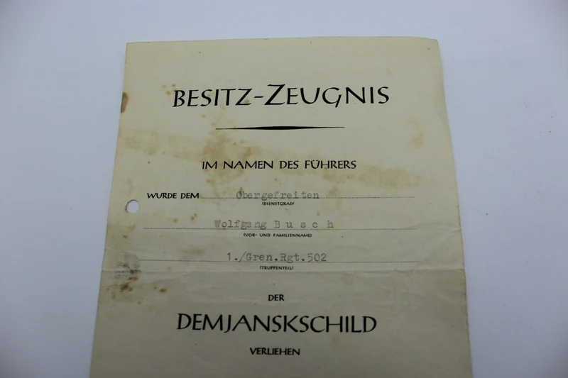 Demjanskschild-Preisurkunde