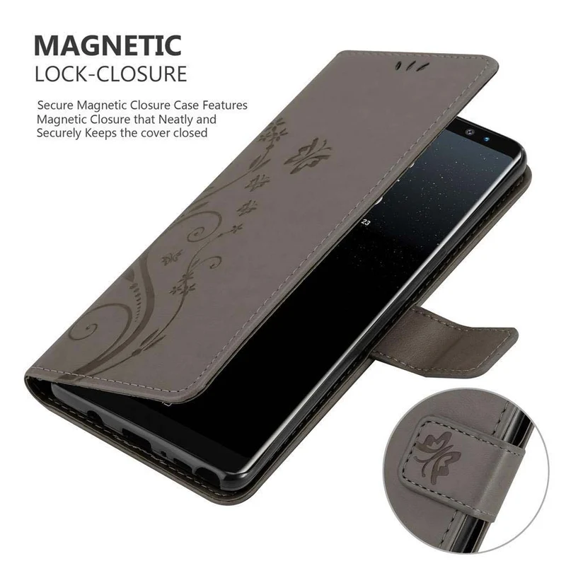 Cadorabo Hülle kompatibel mit Samsung Galaxy NOTE 8 Schutzhülle im Blumen Design mit Magnetverschluss, Standfunktion und Kartenfächern