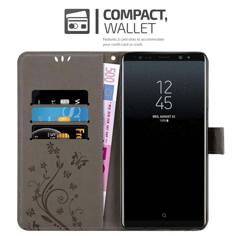 Cadorabo Hülle kompatibel mit Samsung Galaxy NOTE 8 Schutzhülle im Blumen Design mit Magnetverschluss, Standfunktion und Kartenfächern